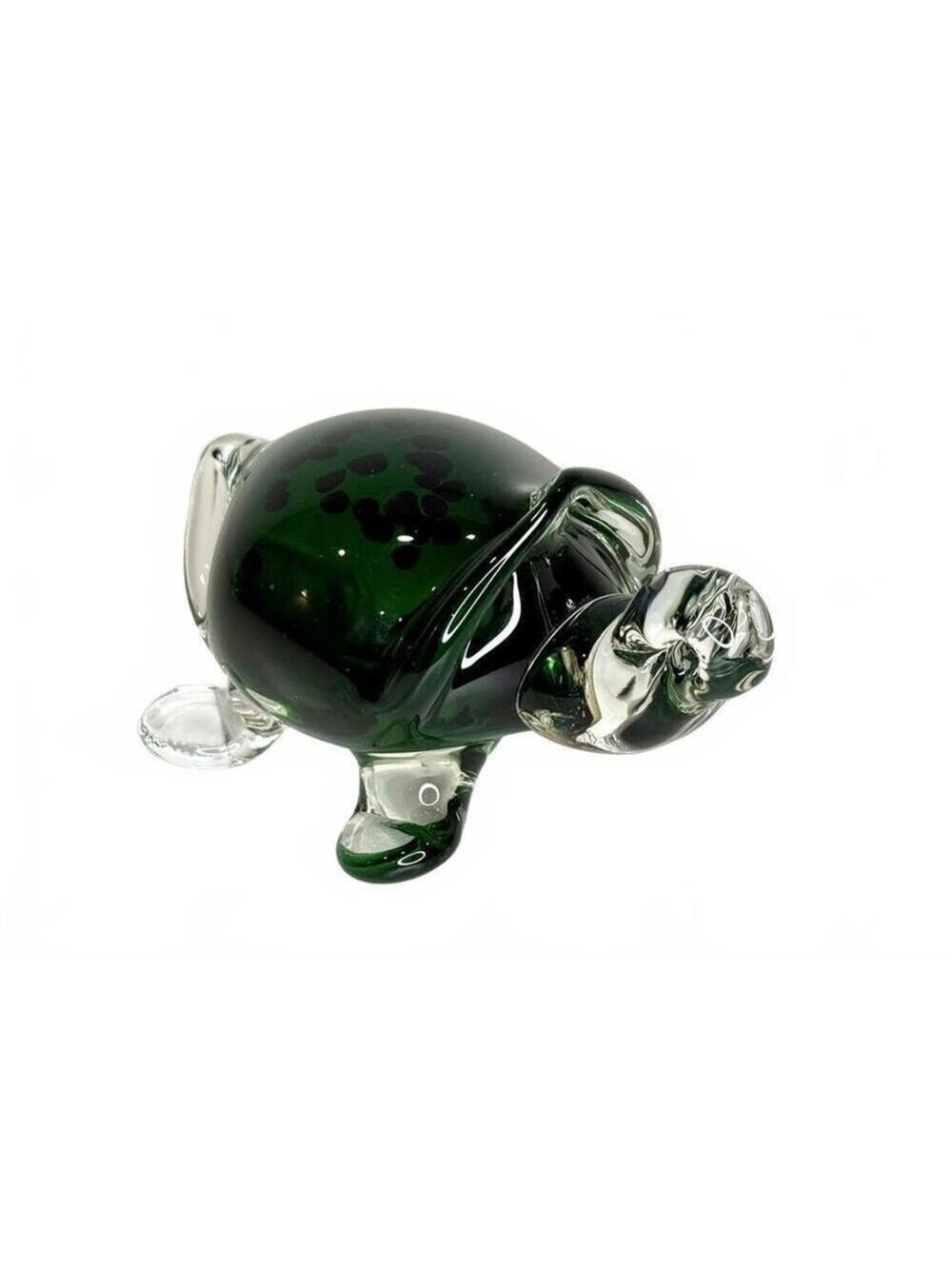 Vintage Murano Style Green Turtle Glass Sculpture Hand Blown Figurine